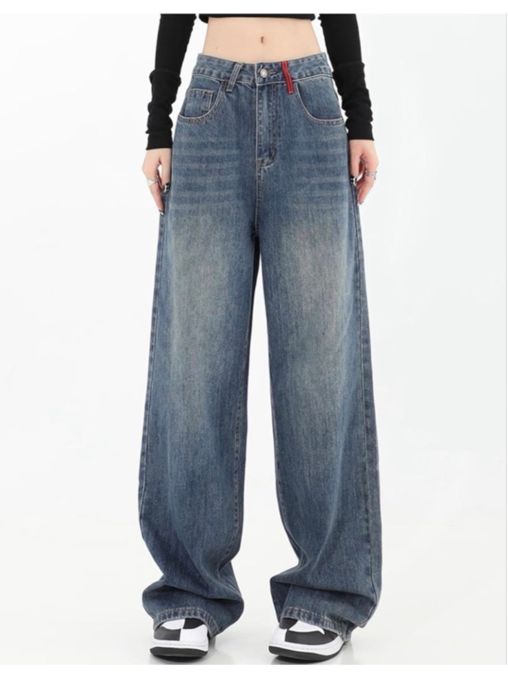 NEW Street Fashion Loose Jeans Y2k Rivet Star Gothic Loose Denim S - Picture 2 of 5